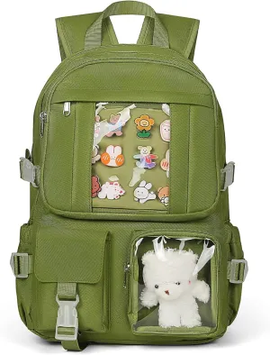 Kawaii Backpack for Girls, Cute Aesthetic Backpack for School, Kawaii Bookbag with Pins Accessories and Pendant