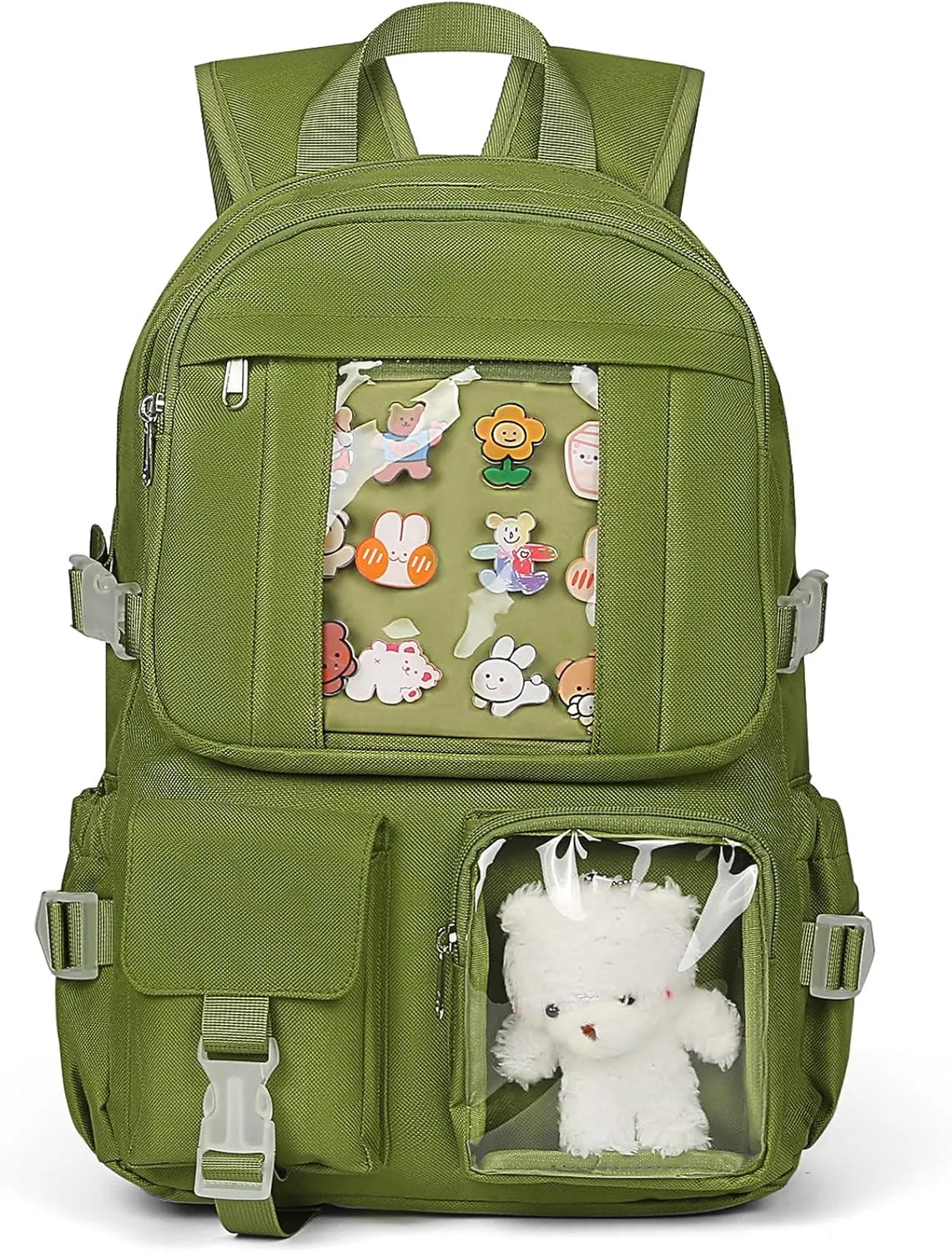 Kawaii Backpack for Girls, Cute Aesthetic Backpack for School, Kawaii Bookbag with Pins Accessories and Pendant