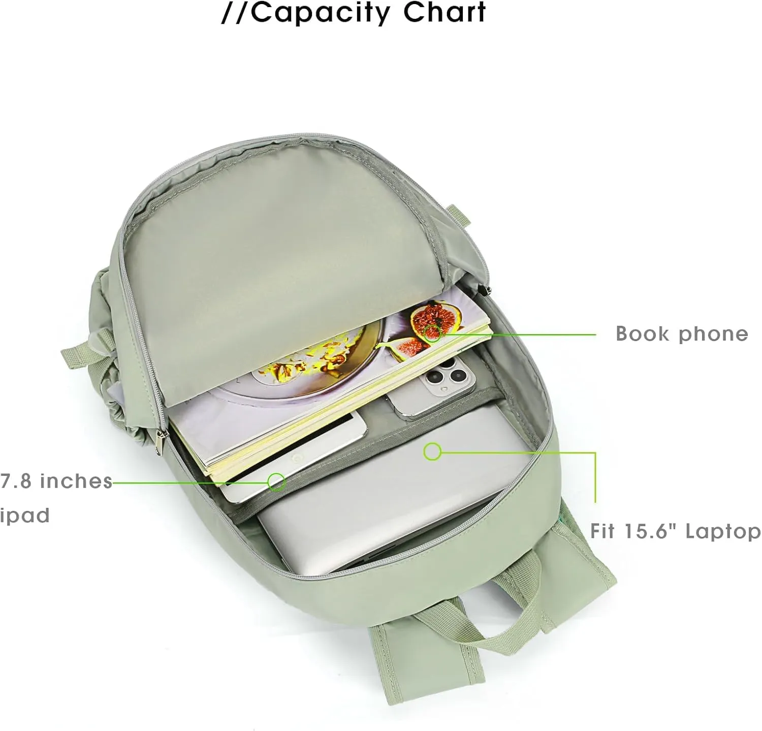 Kawaii Backpack for Girls, Cute Aesthetic Backpack for School, Kawaii Bookbag with Pins Accessories and Pendant，Green