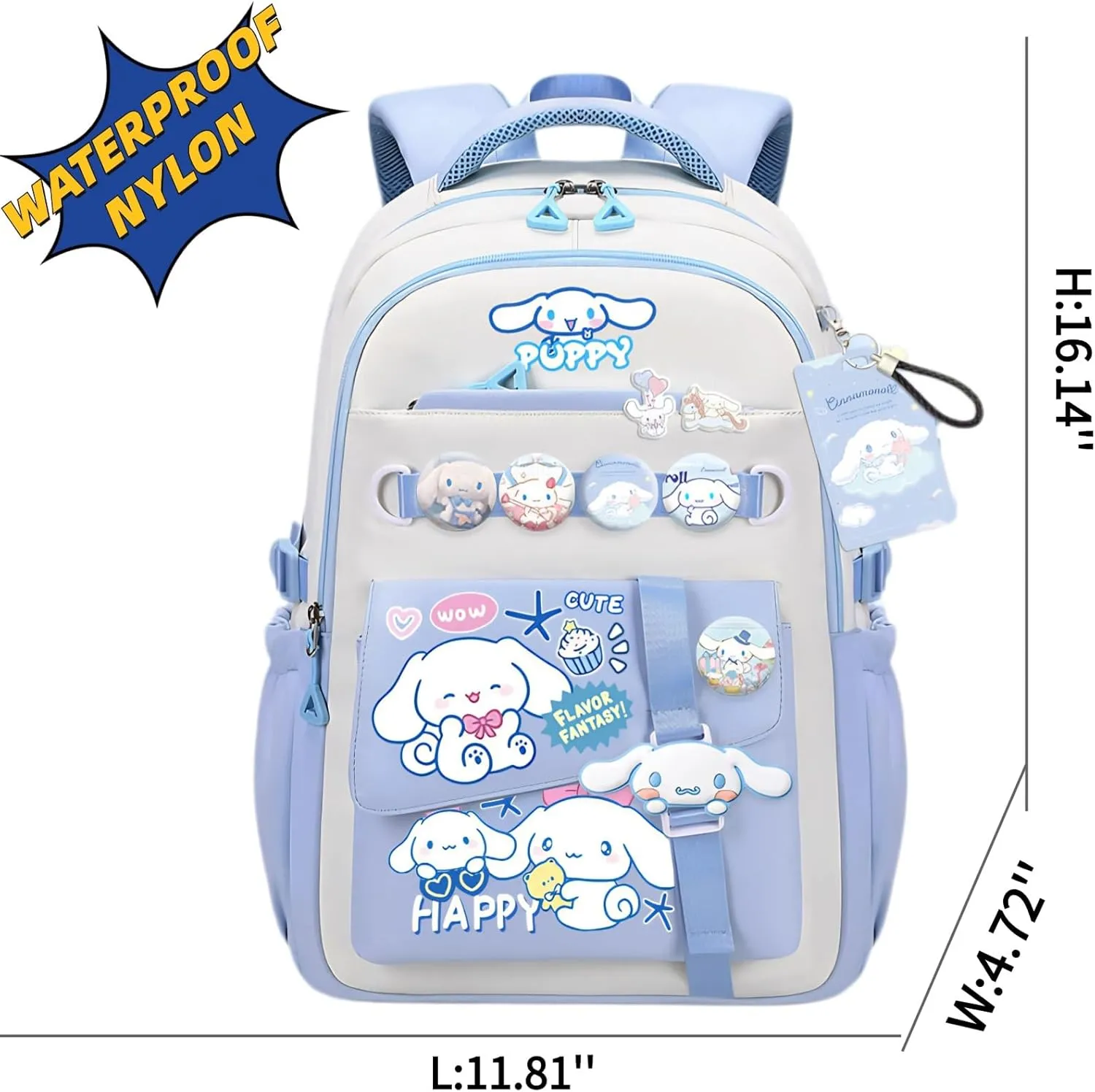 Kawaii Backpack with 21Pcs Accessories Anime Cartoon Anti-Theft Travel Aesthetic New Semester Gifts Bag with Cute Pins…