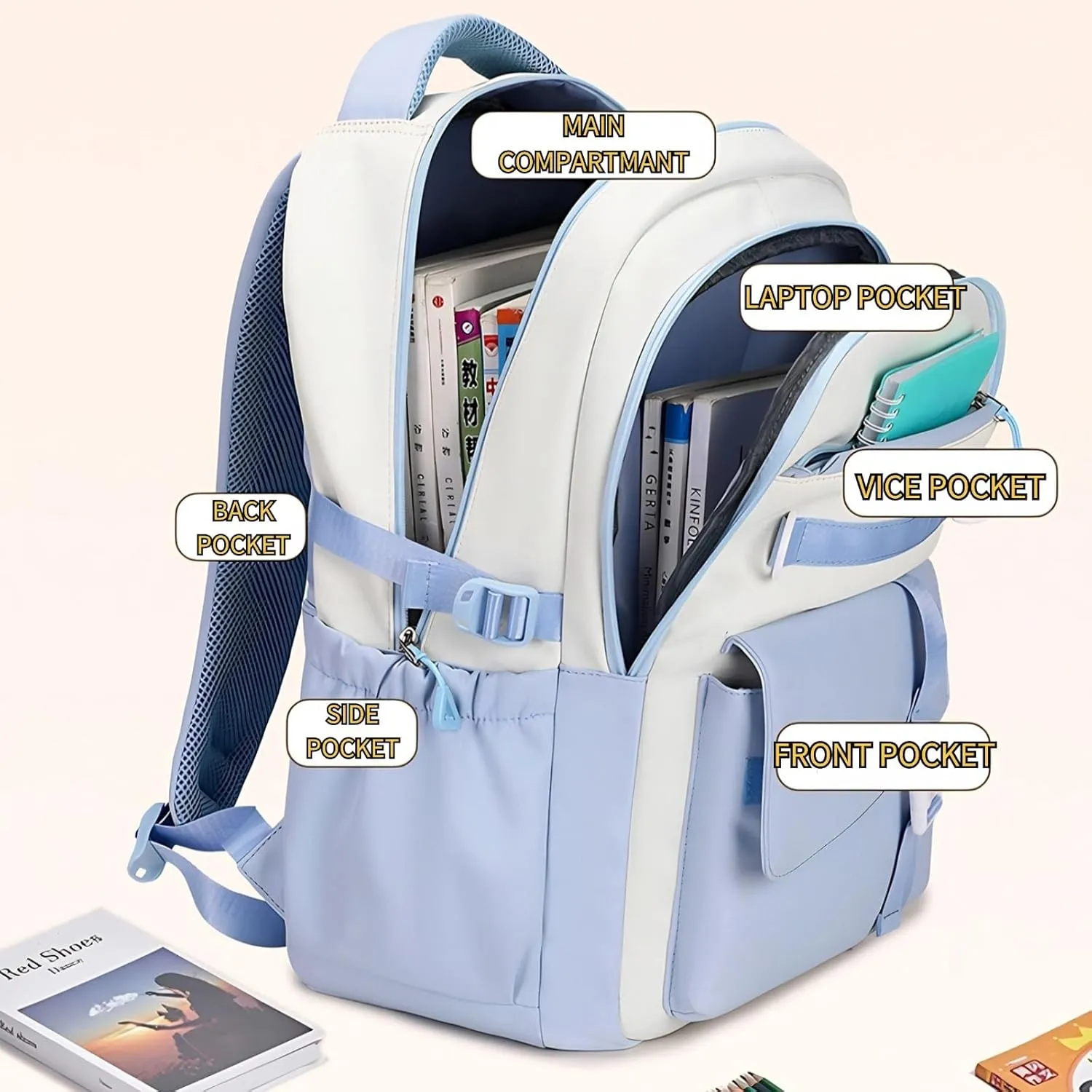Kawaii Backpack with 21Pcs Accessories Anime Cartoon Anti-Theft Travel Aesthetic New Semester Gifts Bag with Cute Pins…