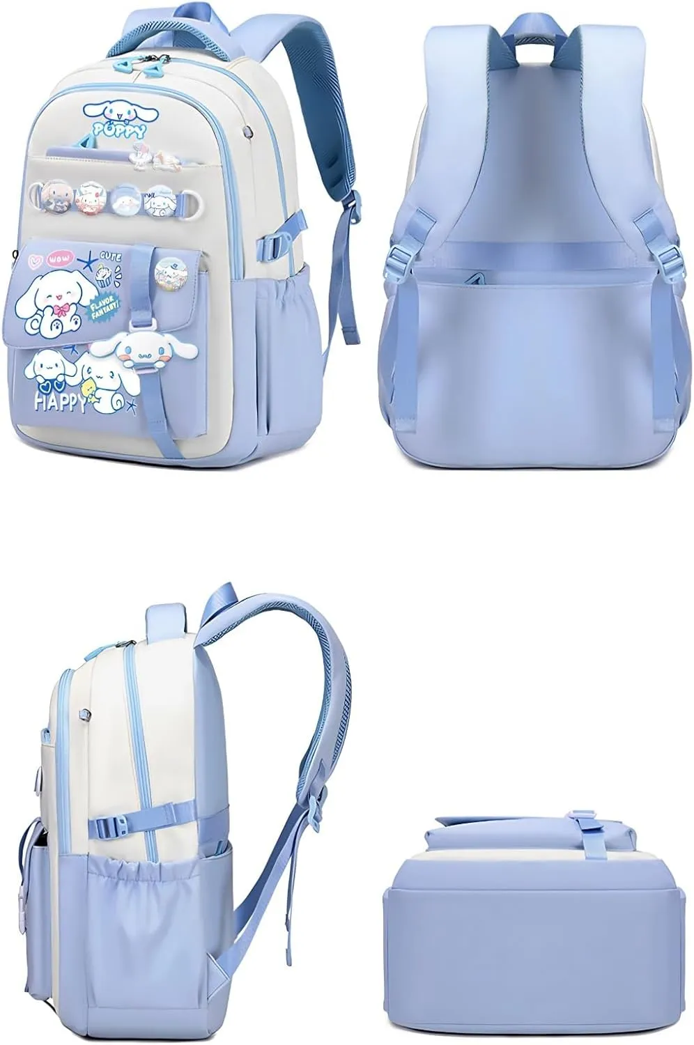 Kawaii Backpack with 21Pcs Accessories Anime Cartoon Anti-Theft Travel Aesthetic New Semester Gifts Bag with Cute Pins…