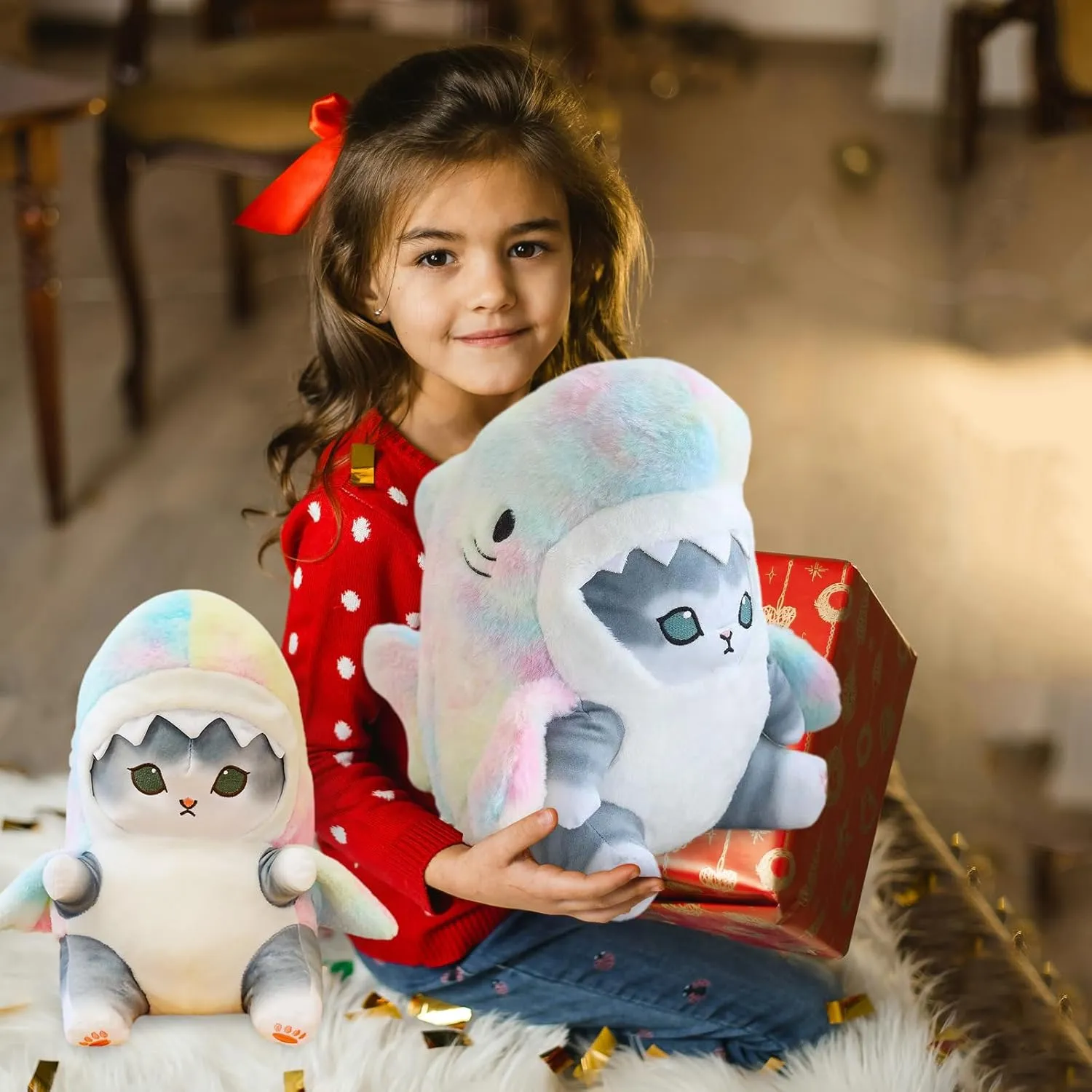 Kawaii Shark Cat Plush Toy Stuffed Animal Doll, Cute Soft Pillow Stress Release Hugs Toys Christmas Halloween Birthday Gifts for Kids Boys Girl Best Gift (Colorful - Gray,12 inch)