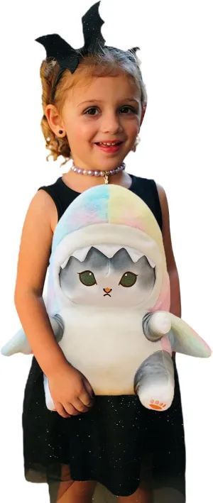 Kawaii Shark Cat Plush Toy Stuffed Animal Doll, Cute Soft Pillow Stress Release Hugs Toys Christmas Halloween Birthday Gifts for Kids Boys Girl Best Gift (Colorful - Gray,12 inch)