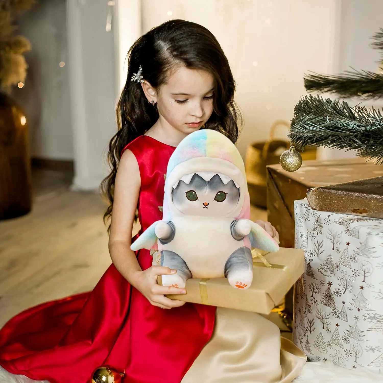 Kawaii Shark Cat Plush Toy Stuffed Animal Doll, Cute Soft Pillow Stress Release Hugs Toys Christmas Halloween Birthday Gifts for Kids Boys Girl Best Gift (Colorful - Gray,12 inch)