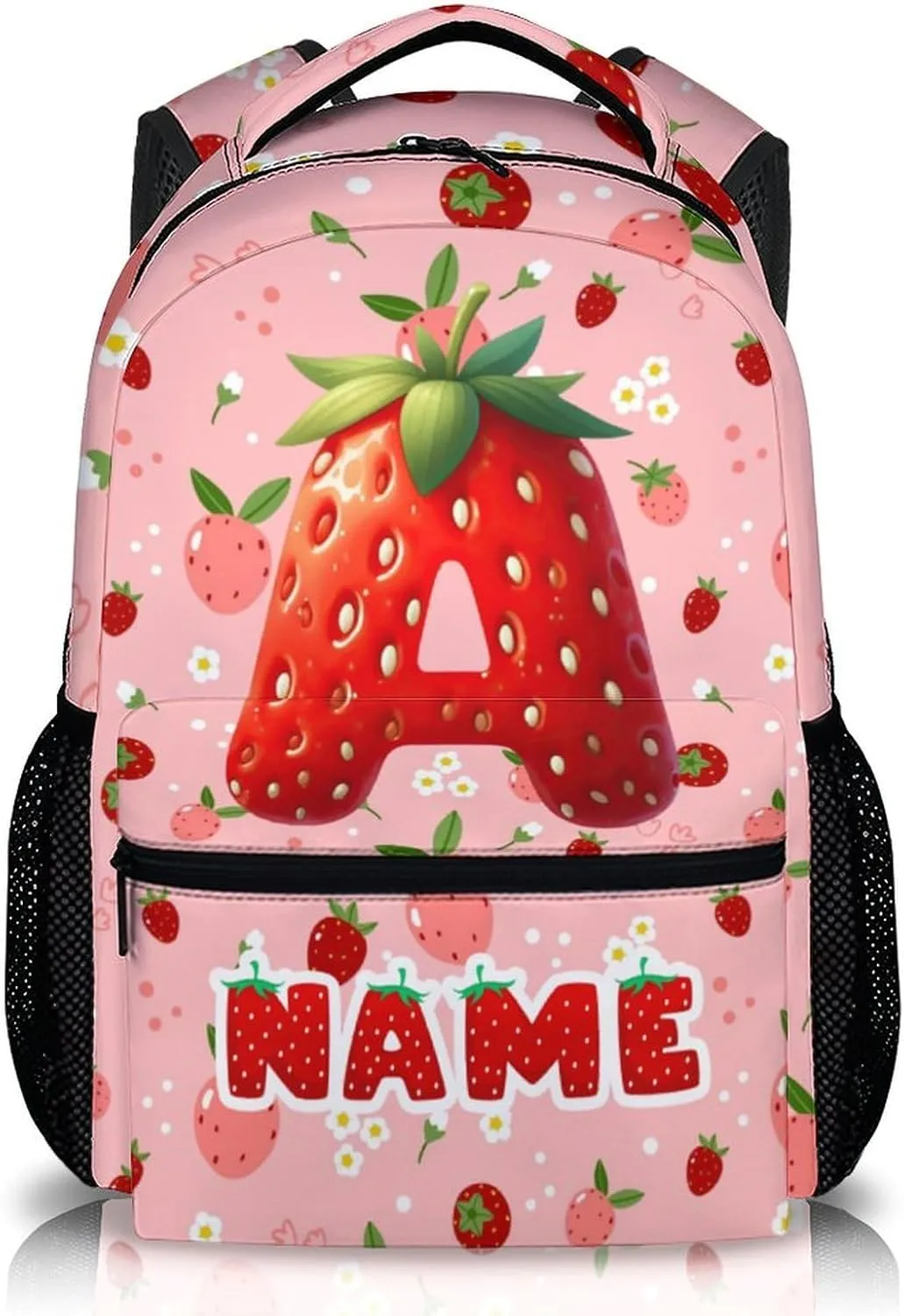 Kids Backpacks, Custom Cute Strawberry Initial Backpack for Children, Personalized Gift for Birthday, Casual Girls Bookbag for Preschool Elementary Kindergarten Vacation Travel