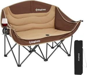 KingCamp Loveseat Camping Chair for Adult Double Camping Chair Folding Chair for Two People Heavy Duty Support Up to 440 lbs for Concert,Camping,Lawn,Picnic,Trip,Games（Khaki/Coffee）