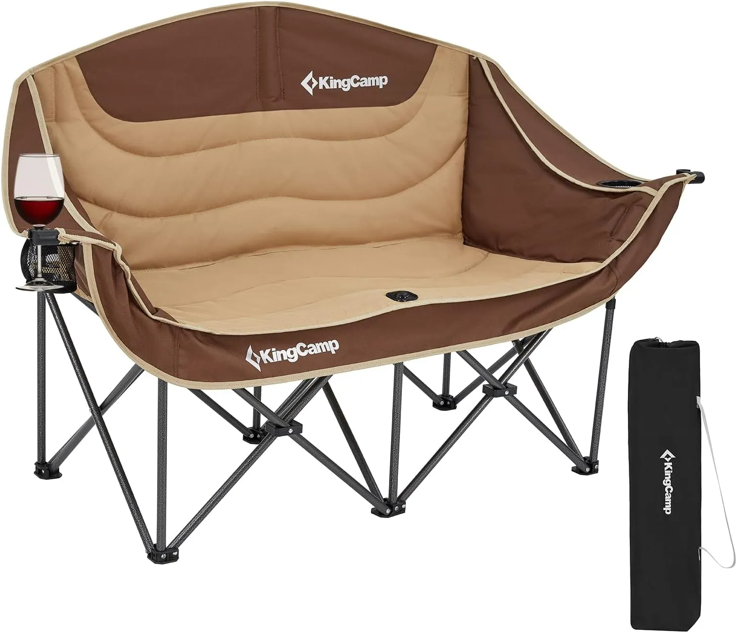KingCamp Loveseat Camping Chair for Adult Double Camping Chair Folding Chair for Two People Heavy Duty Support Up to 440 lbs for Concert,Camping,Lawn,Picnic,Trip,Games（Khaki/Coffee）