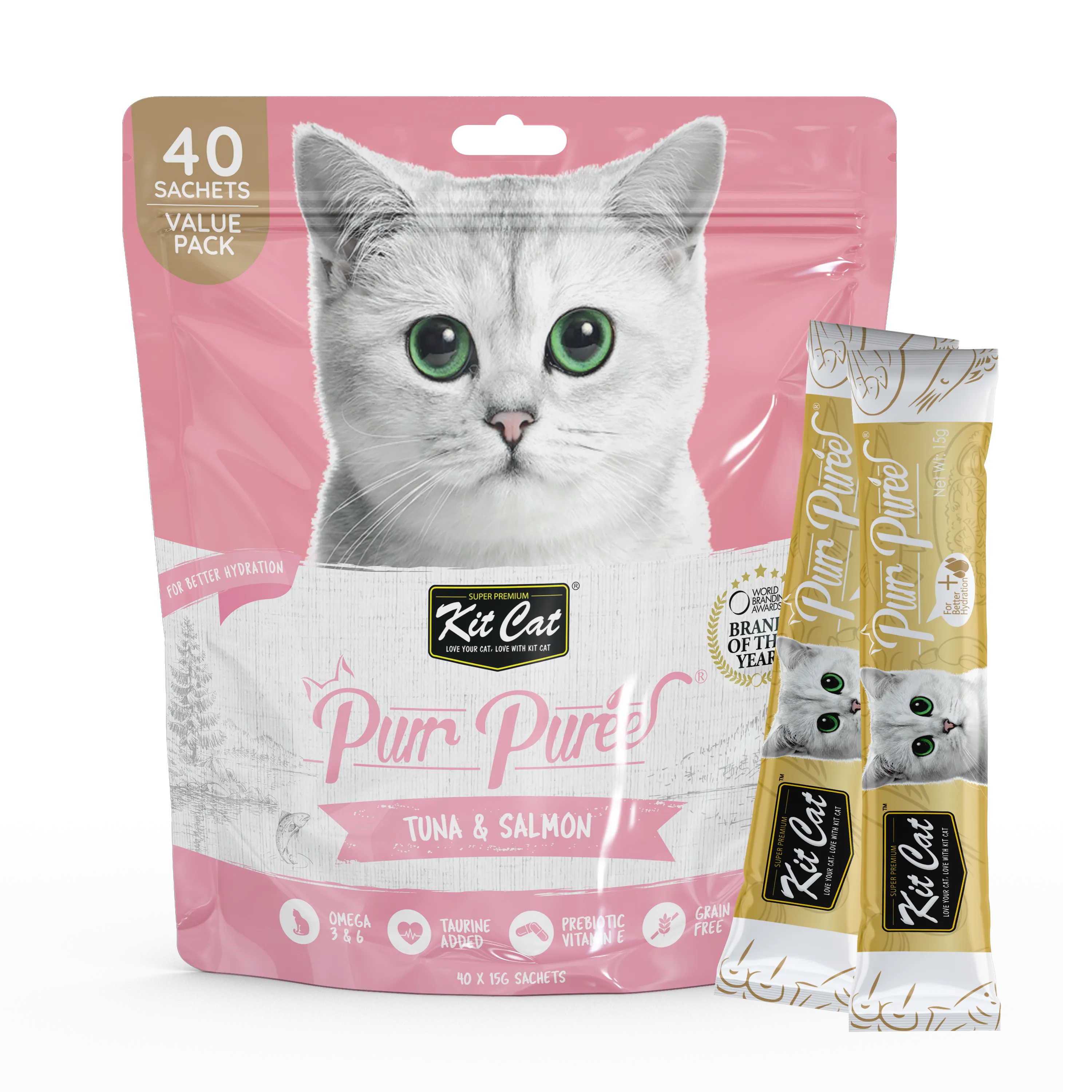 Kit Cat Purr Puree Liquid Cat Treats Value Pack - Tuna & Salmon (40 Sticks)
