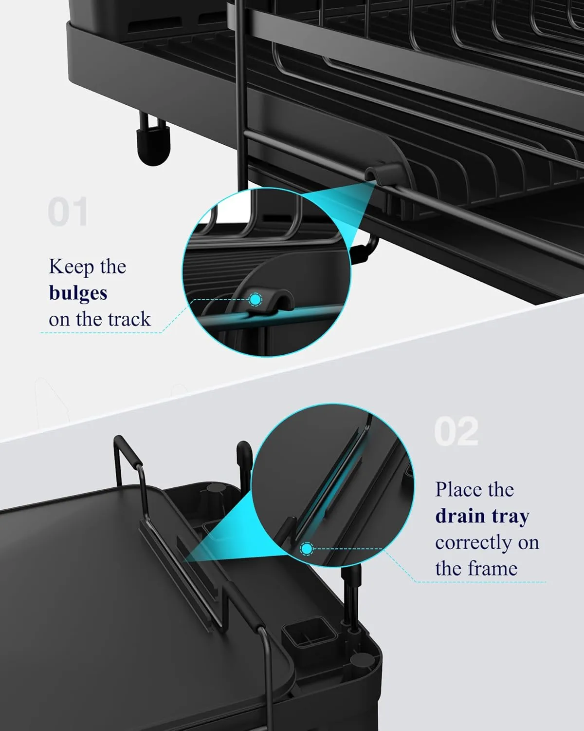Kitsure Large Dish Drying Rack - Extendable Dish Rack, Multifunctional Dish Rack for Kitchen Counter, Anti-Rust Dish Drainers with Cutlery & Cup Holders 19.2"-26.7" L x 12.9" W, Black