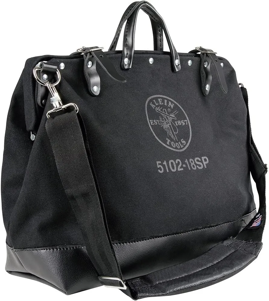 Klein Tools 510218SPBLK Tool Bag, Large 18-Inch Deluxe Canvas Tool Bag and Organizer, Black & 5139 Zipper Bag, Canvas Tool Pouch 12.5 x 7 x 4.25-Inch with Heavy Duty Brass Zipper Close, Natural