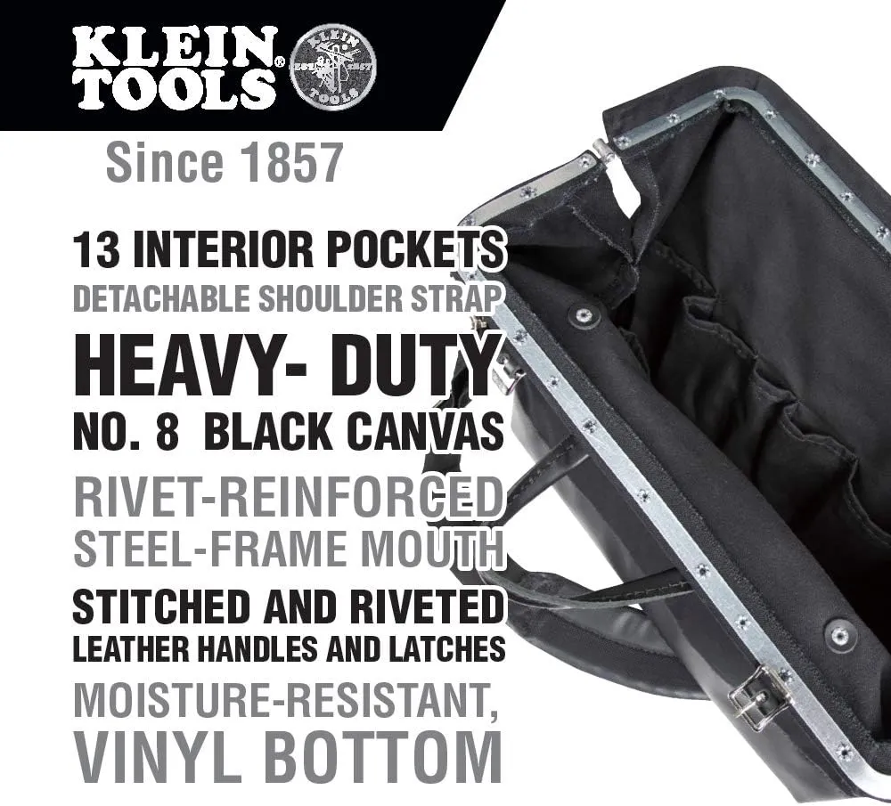 Klein Tools 510218SPBLK Tool Bag, Large 18-Inch Deluxe Canvas Tool Bag and Organizer, Black & 5139 Zipper Bag, Canvas Tool Pouch 12.5 x 7 x 4.25-Inch with Heavy Duty Brass Zipper Close, Natural