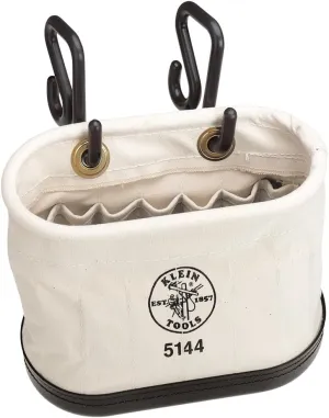 Klein Tools 5144 Canvas Bucket, Aerial Oval Tool Bucket with Black Molded Polypropylene Bottom, Includes Hooks, 15 Pockets