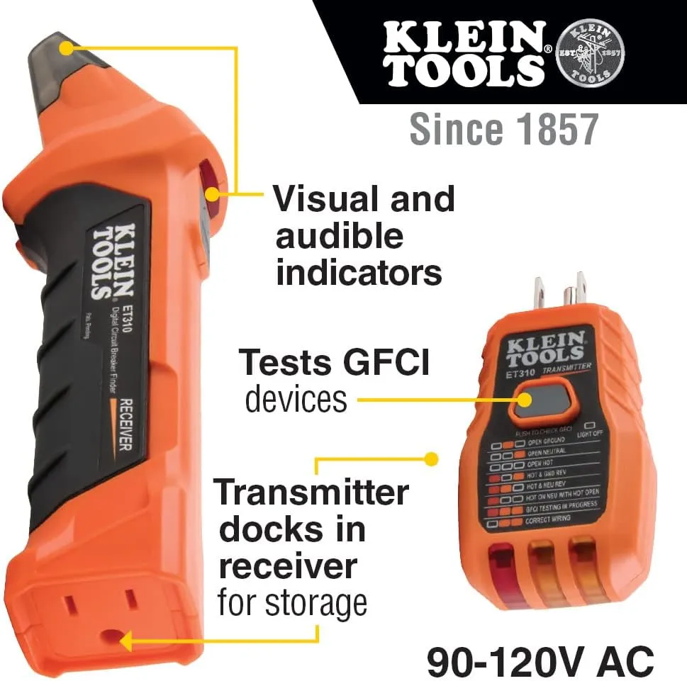 Klein Tools ET310 AC Circuit Breaker Finder, Electric and Voltage Tester with Integrated GFCI Outlet Tester