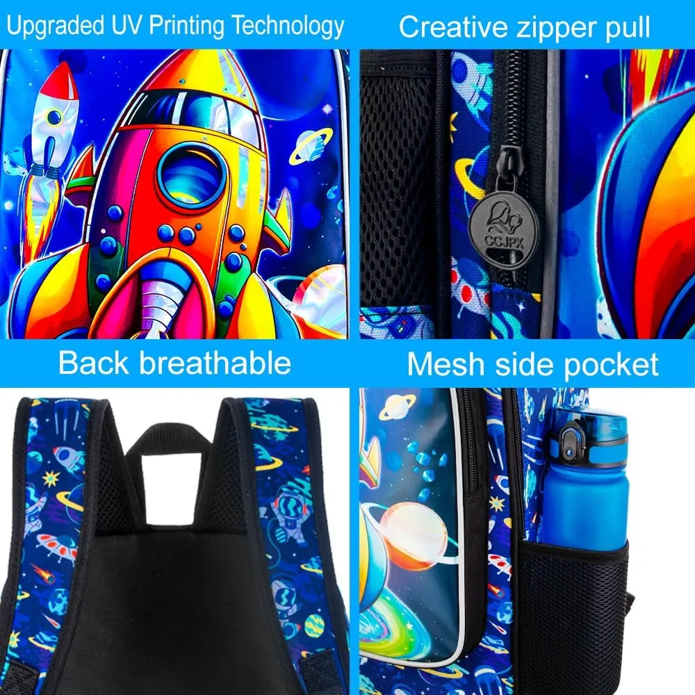 KLFVB 3PCS Dinosaur Backpack for Boys, 16" Kids Bookbag and Lunch Box, Preschool Backpacks for Elementary Students