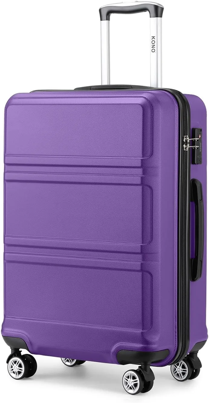 Kono 24 Inch Luggage Suitcase Lightweight with Spinner Wheels TSA Lock Hardside Medium Checked Luggage Durable Rolling Suitcase Purple
