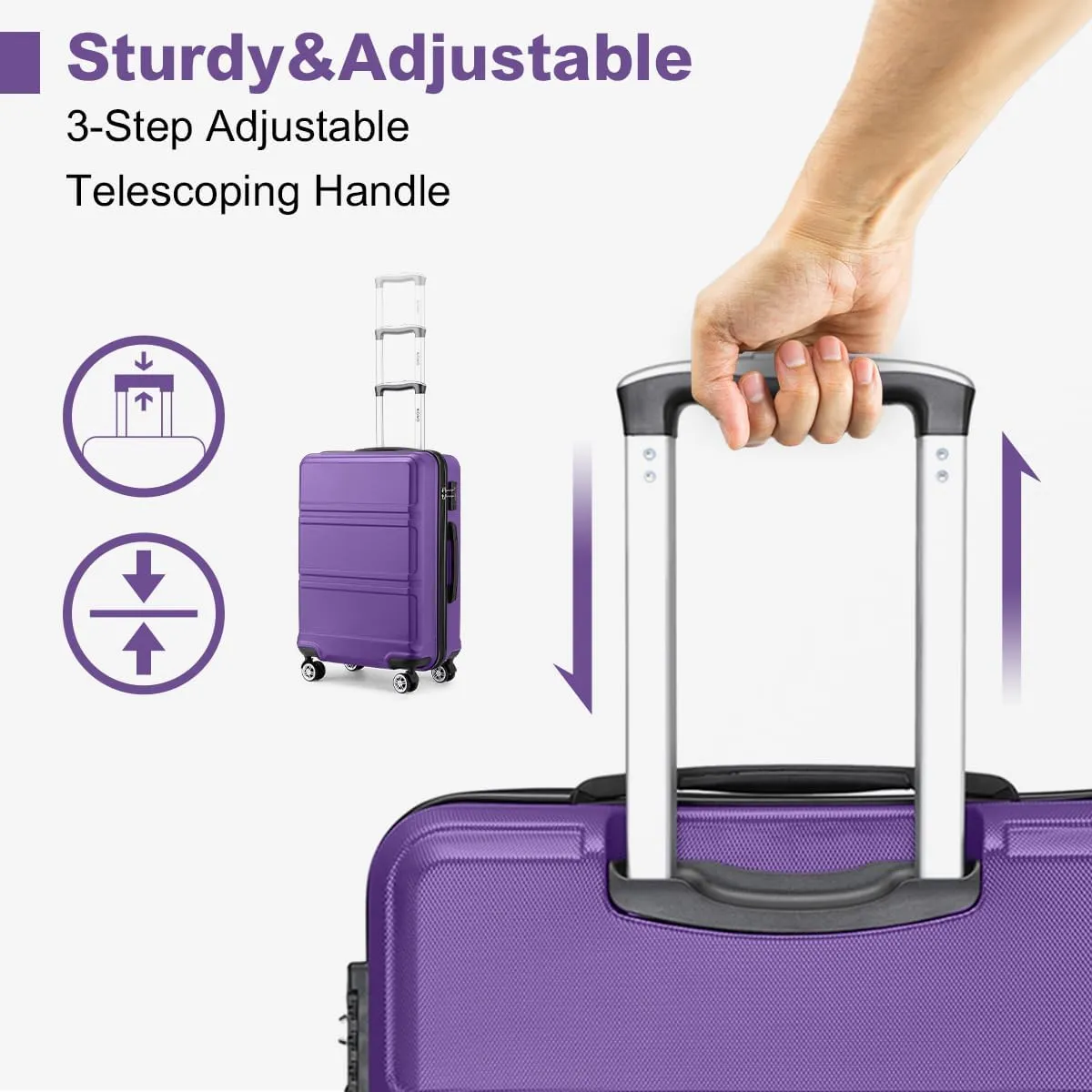 Kono 24 Inch Luggage Suitcase Lightweight with Spinner Wheels TSA Lock Hardside Medium Checked Luggage Durable Rolling Suitcase Purple