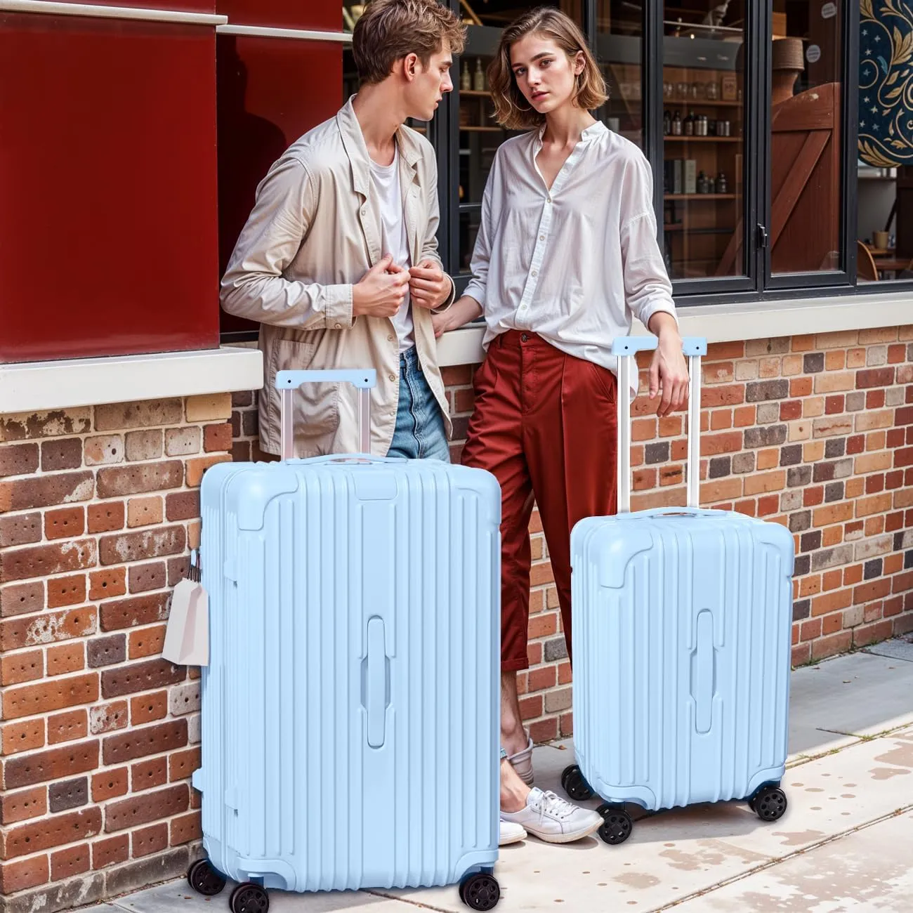 Krute Carry on Luggage 20 Inch USB Suitcases with Spinner Double Wheels Cup Holder PC ABS Hardside Luggage with TSA Lock (LightBlue)