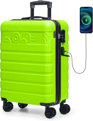 Krute Carry On Luggage with Wheels 21 Inch Airline Approved PC ABS Hard Shell Suitcase with USB Charging Port & TSA Lock Lightweight Travel Suitcases