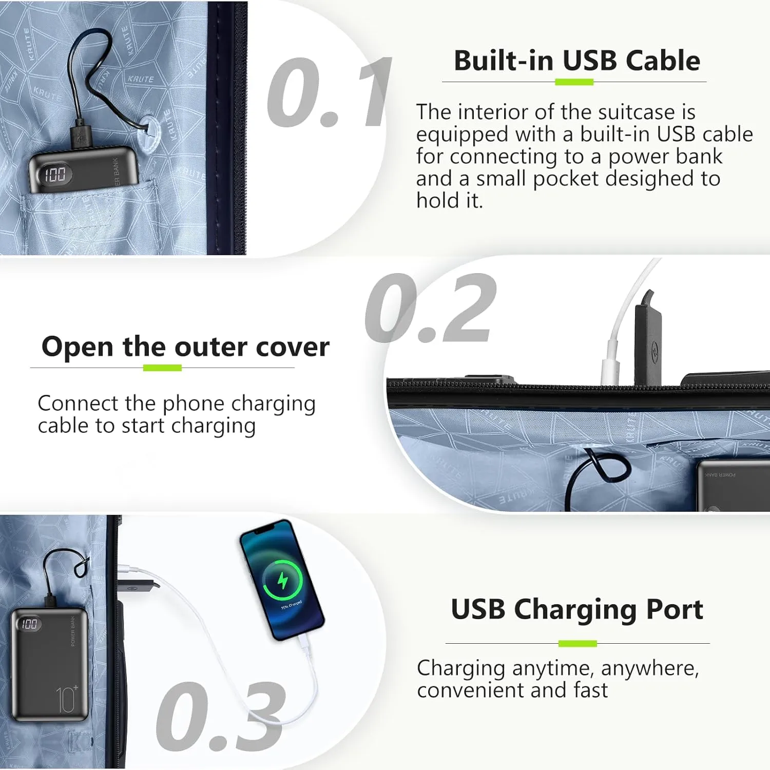 Krute Carry On Luggage with Wheels 21 Inch Airline Approved PC ABS Hard Shell Suitcase with USB Charging Port & TSA Lock Lightweight Travel Suitcases