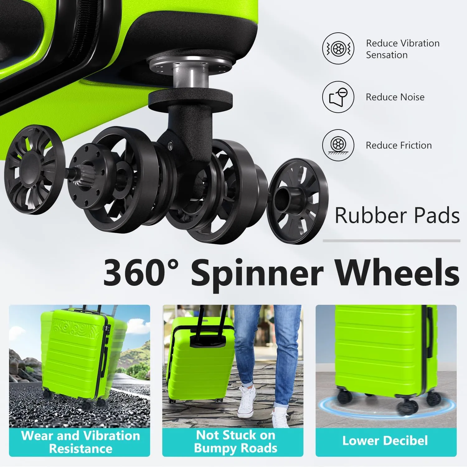 Krute Luggage Suitcase with Spinner Wheels 24-Inch Hardside Checked Luggage with USB Charging Port & TSA Lock Lightweight PC ABS AppleGreen