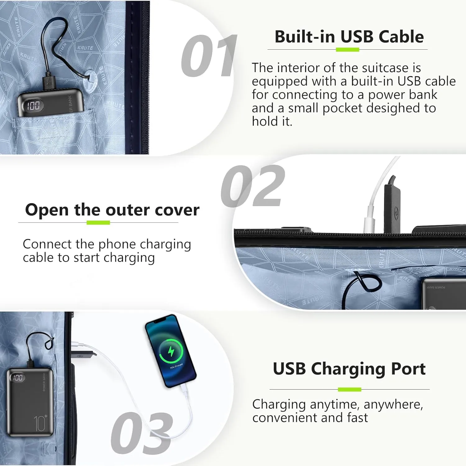 Krute Luggage Suitcase with Spinner Wheels 24-Inch Hardside Checked Luggage with USB Charging Port & TSA Lock Lightweight PC ABS AppleGreen