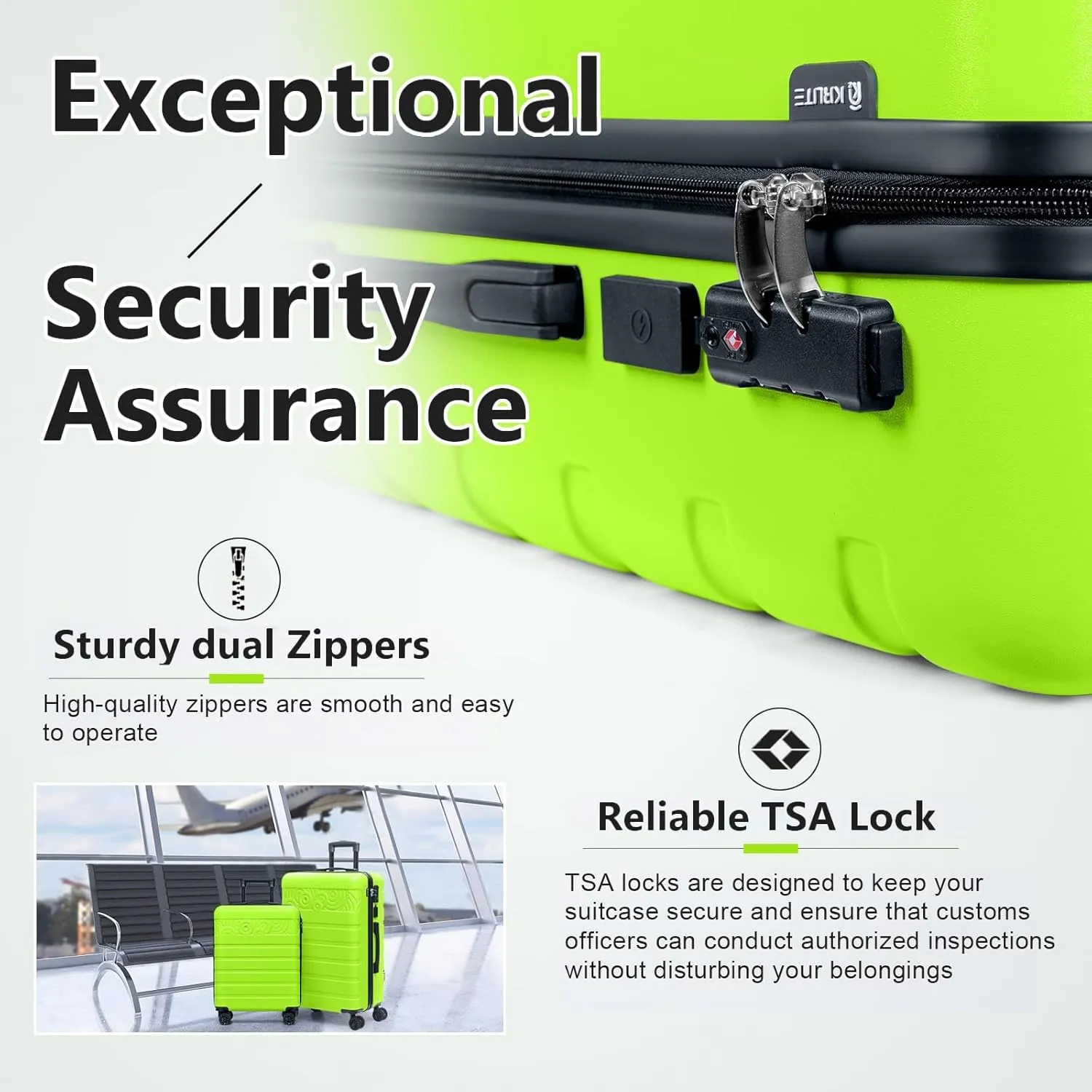 Krute Luggage Suitcase with Spinner Wheels 24-Inch Hardside Checked Luggage with USB Charging Port & TSA Lock Lightweight PC ABS AppleGreen