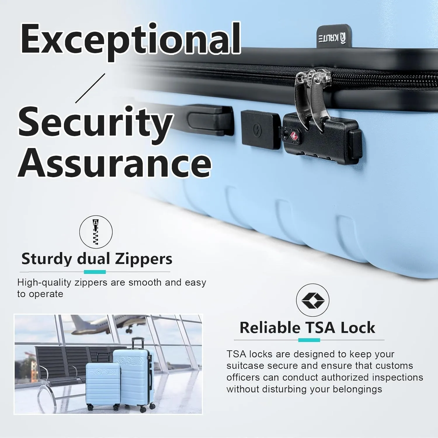 Krute Luggage Suitcase with Spinner Wheels 24-Inch Hardside Checked Luggage with USB Charging Port & TSA Lock Lightweight PC ABS LightBlue