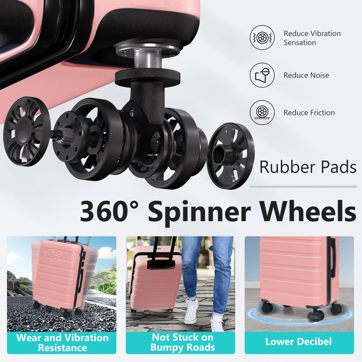 Krute Luggage Suitcase with Spinner Wheels 24-Inch Hardside Checked Luggage with USB Charging Port & TSA Lock Lightweight PC ABS Pink