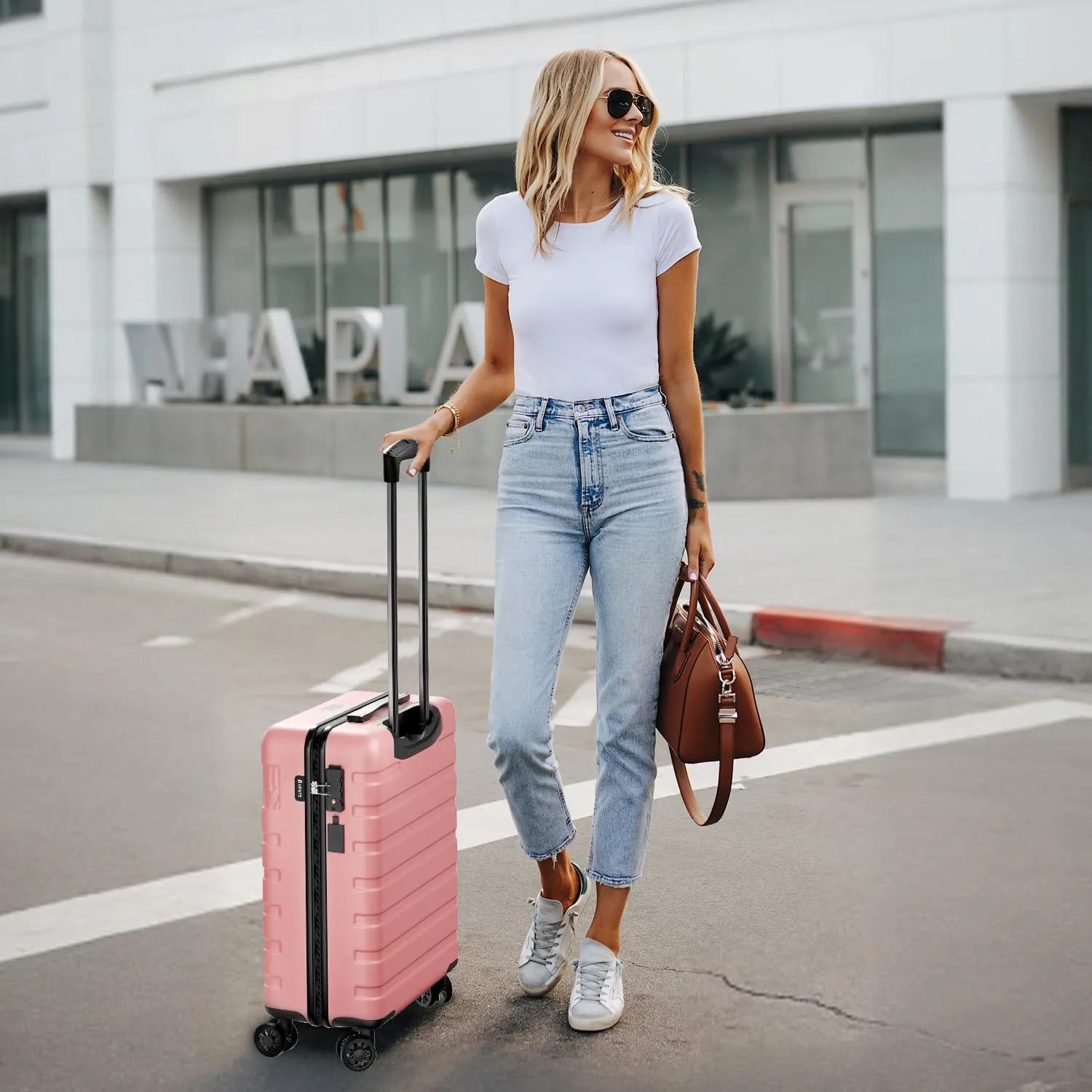 Krute Luggage Suitcase with Spinner Wheels 24-Inch Hardside Checked Luggage with USB Charging Port & TSA Lock Lightweight PC ABS Pink