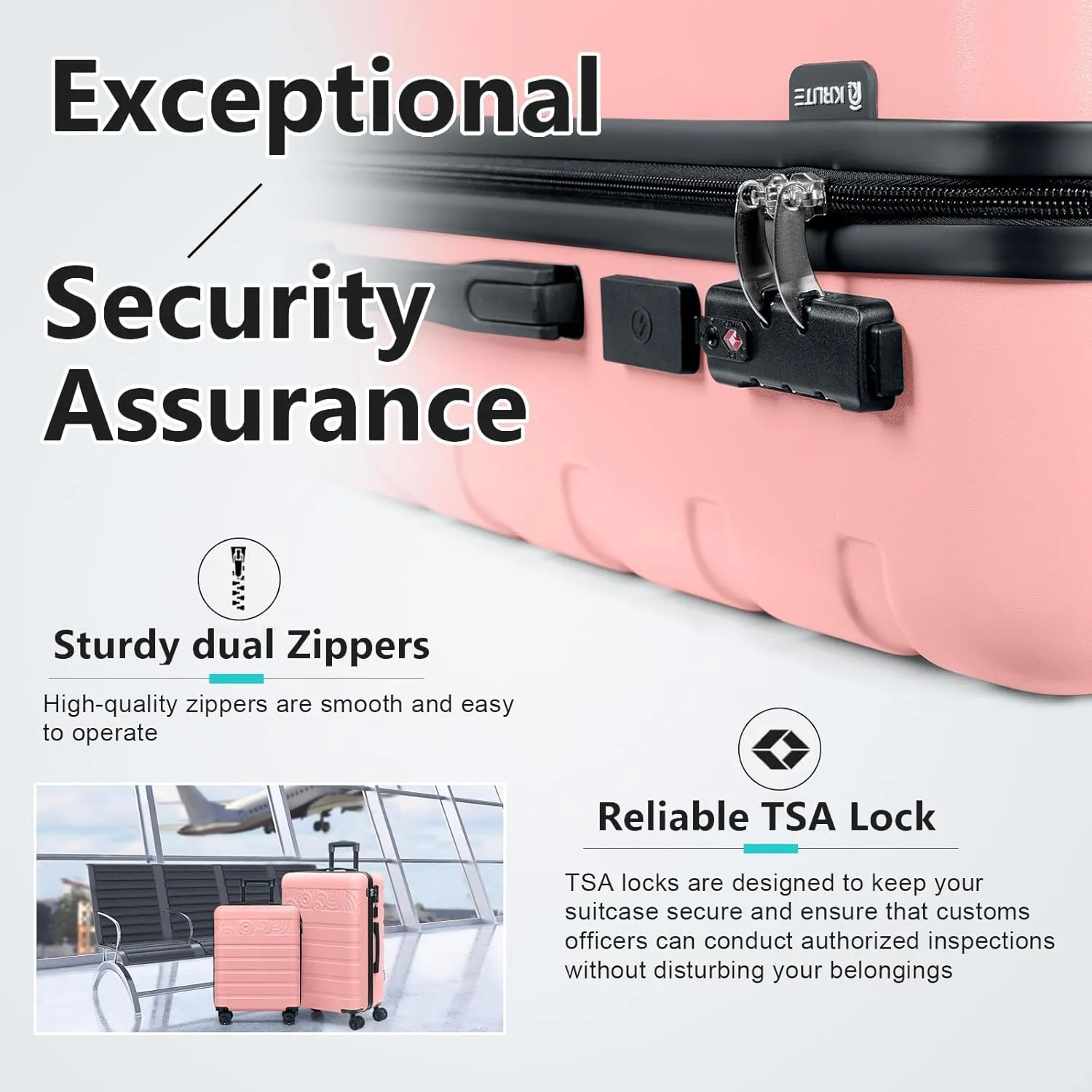 Krute Luggage Suitcase with Spinner Wheels 24-Inch Hardside Checked Luggage with USB Charging Port & TSA Lock Lightweight PC ABS Pink