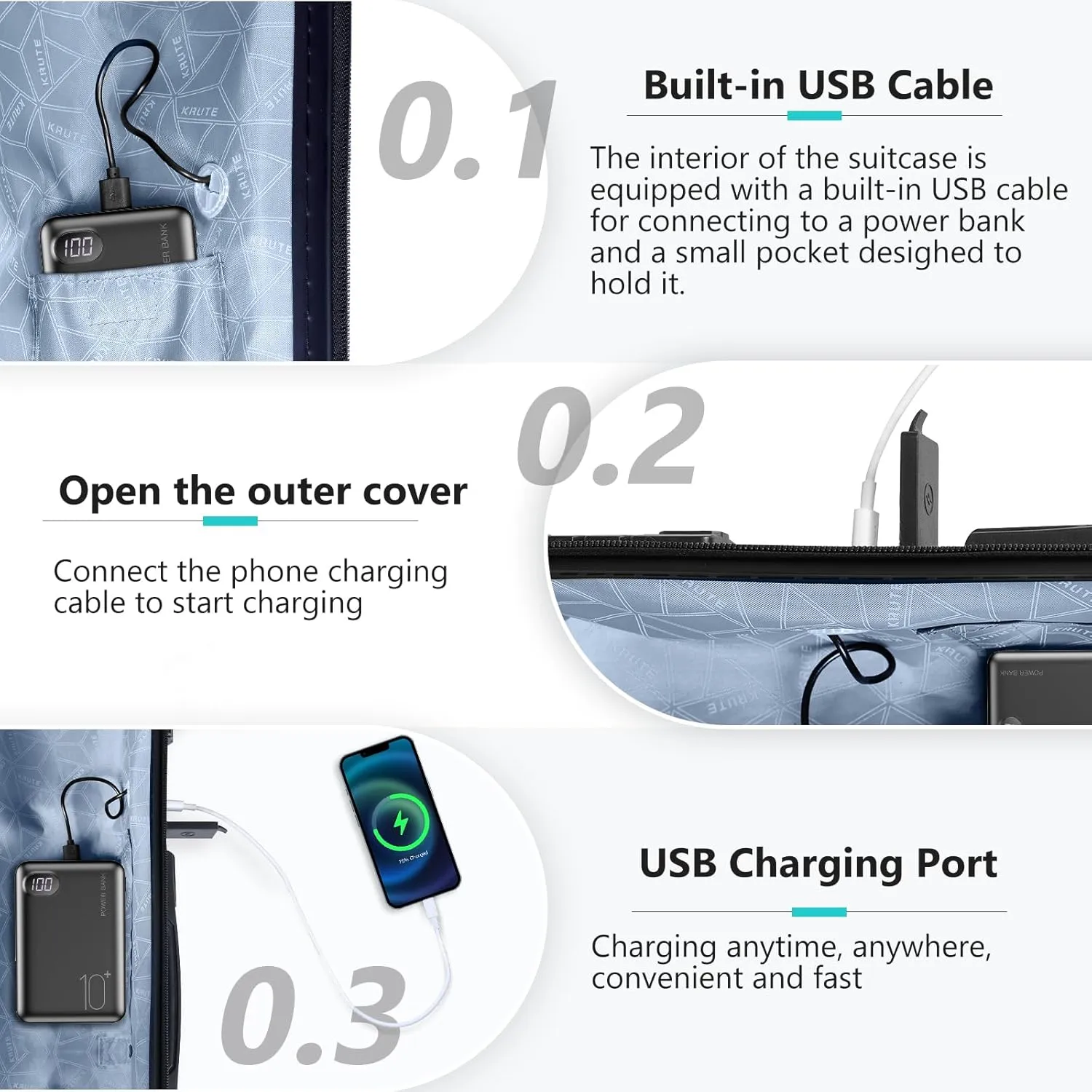 Krute Luggage Suitcase with Spinner Wheels PC ABS Hard Shell Suitcases Lightweight 24 Inch Luggage with USB Charging Port & TSA Lock