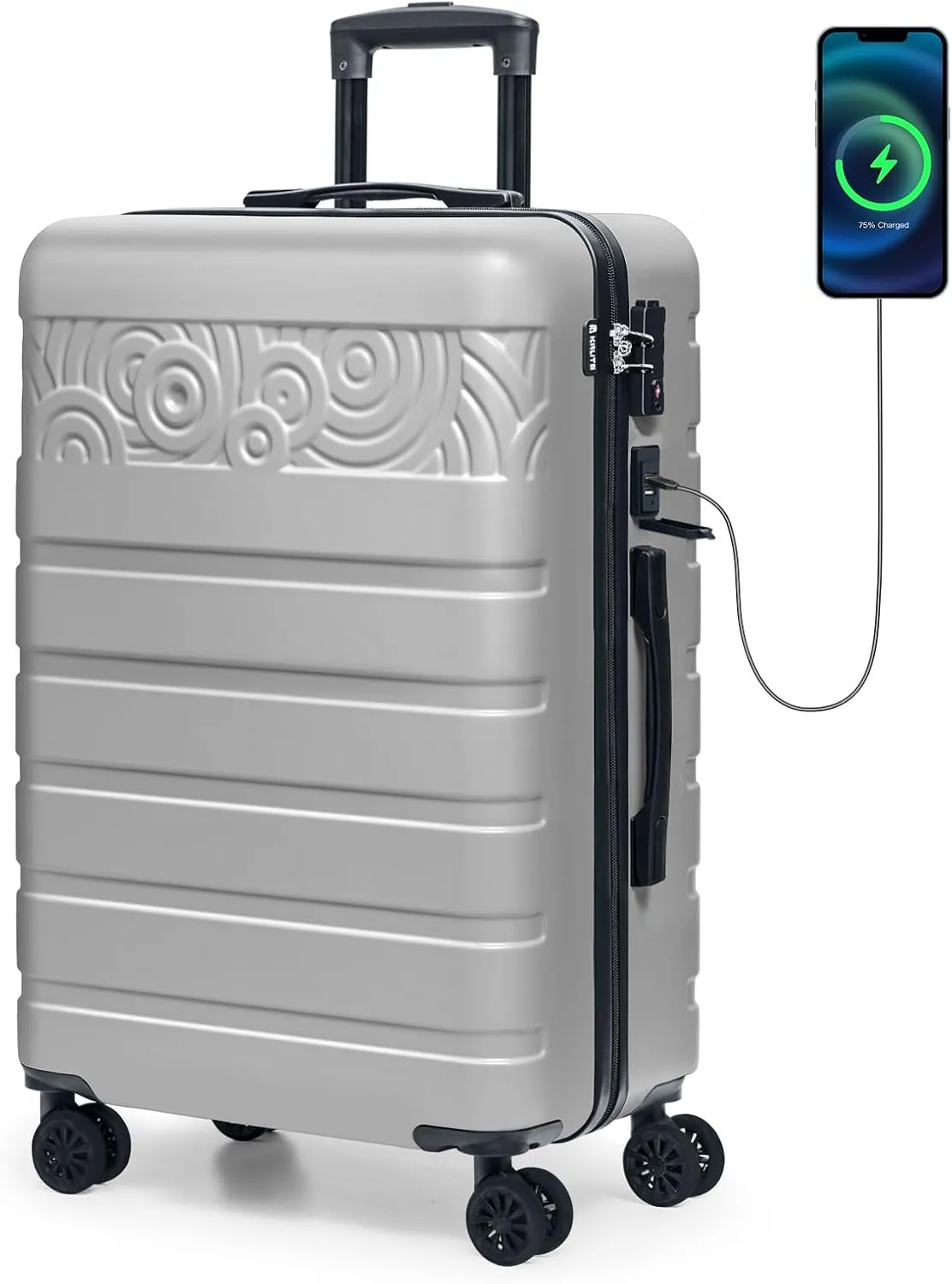 Krute Luggage Suitcase with Spinner Wheels PC ABS Hard Shell Suitcases Lightweight 24 Inch Luggage with USB Charging Port & TSA Lock