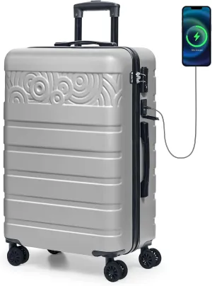 Krute Luggage Suitcase with Spinner Wheels PC ABS Hard Shell Suitcases Lightweight 24 Inch Luggage with USB Charging Port & TSA Lock