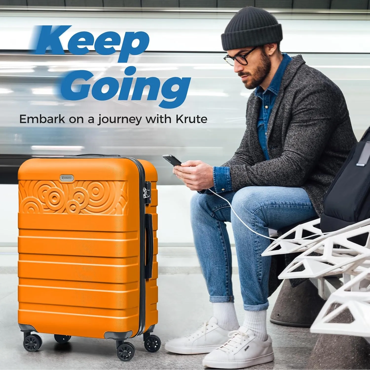 Krute Luggage Suitcases with Wheels 24 Inch Checked Luggage with Spinner Wheels Lightweight PC ABS TSA Lock Hard Shell Luggage Unique Patterns（Orange）