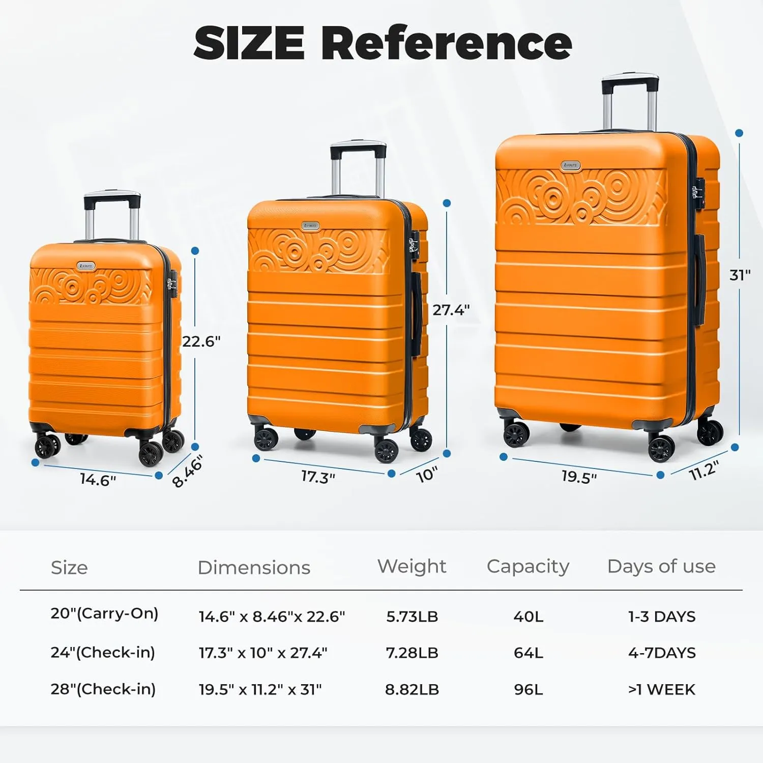 Krute Luggage Suitcases with Wheels 24 Inch Checked Luggage with Spinner Wheels Lightweight PC ABS TSA Lock Hard Shell Luggage Unique Patterns（Orange）