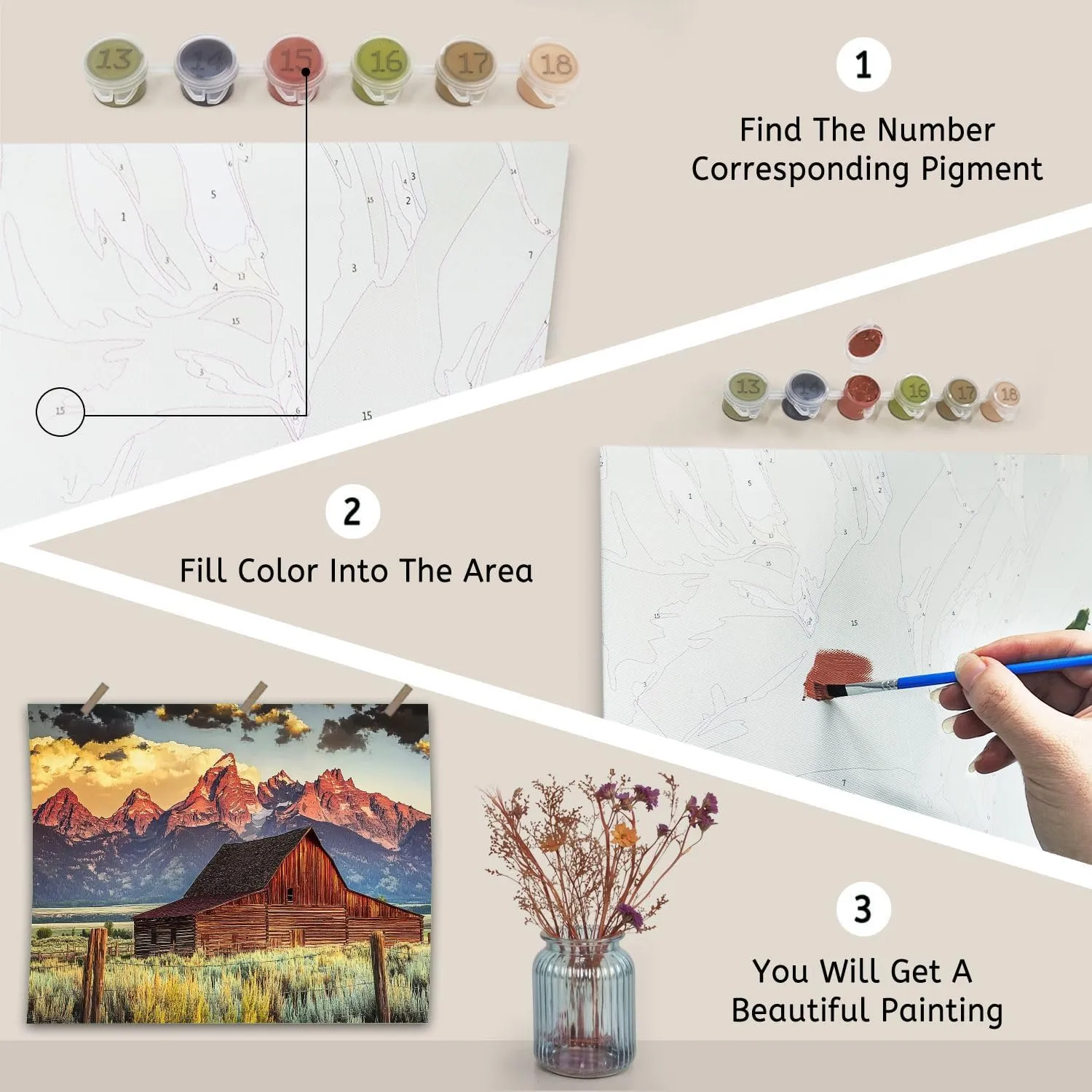 KSYGYFRUDE Paint by Numbers Kit for Adults Beginner Moulton Barn Tetons Morning Light DIY Painting by Numbers on Canvas Acrylic Oil Painting for Home Decor Gifts 16"x20"
