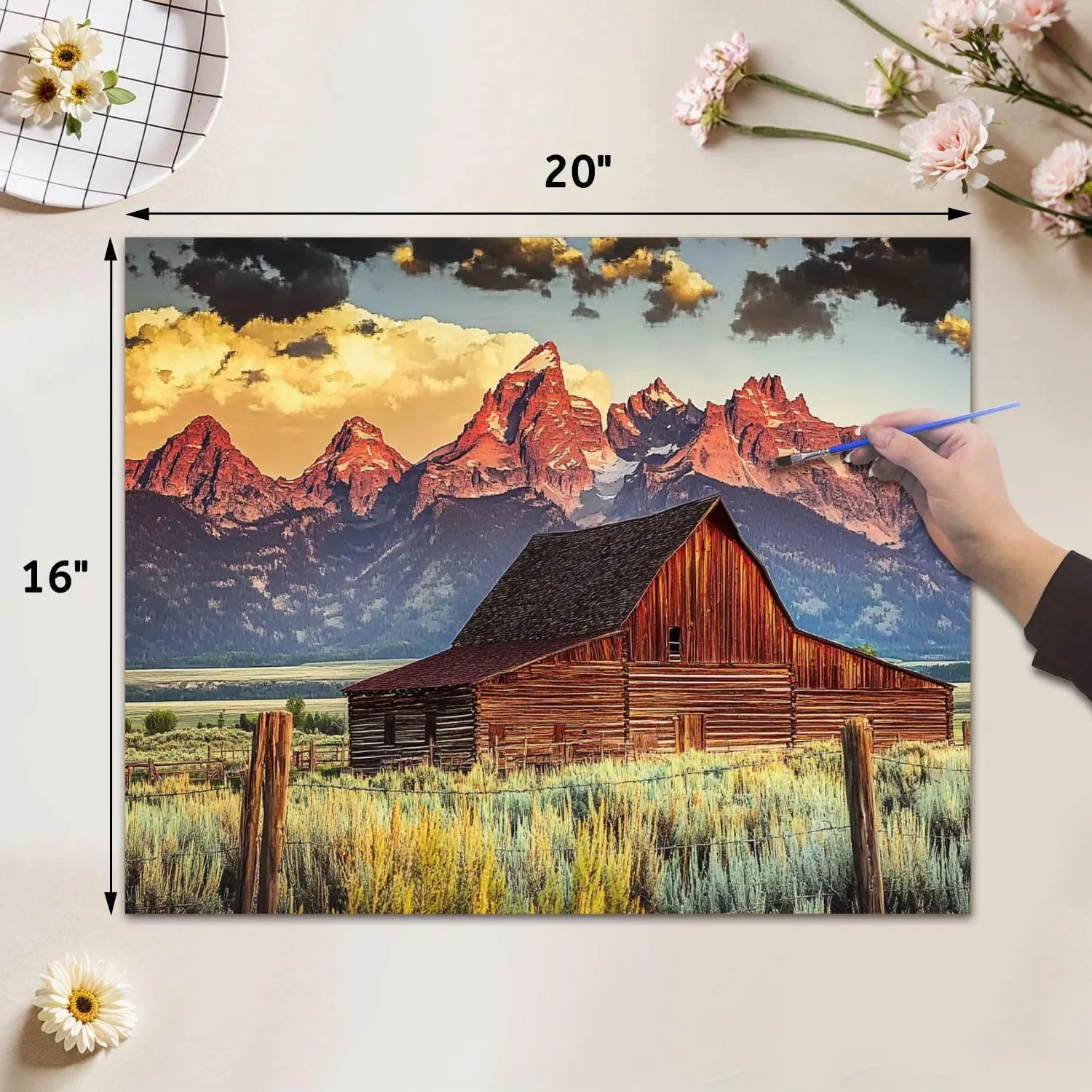 KSYGYFRUDE Paint by Numbers Kit for Adults Beginner Moulton Barn Tetons Morning Light DIY Painting by Numbers on Canvas Acrylic Oil Painting for Home Decor Gifts 16"x20"