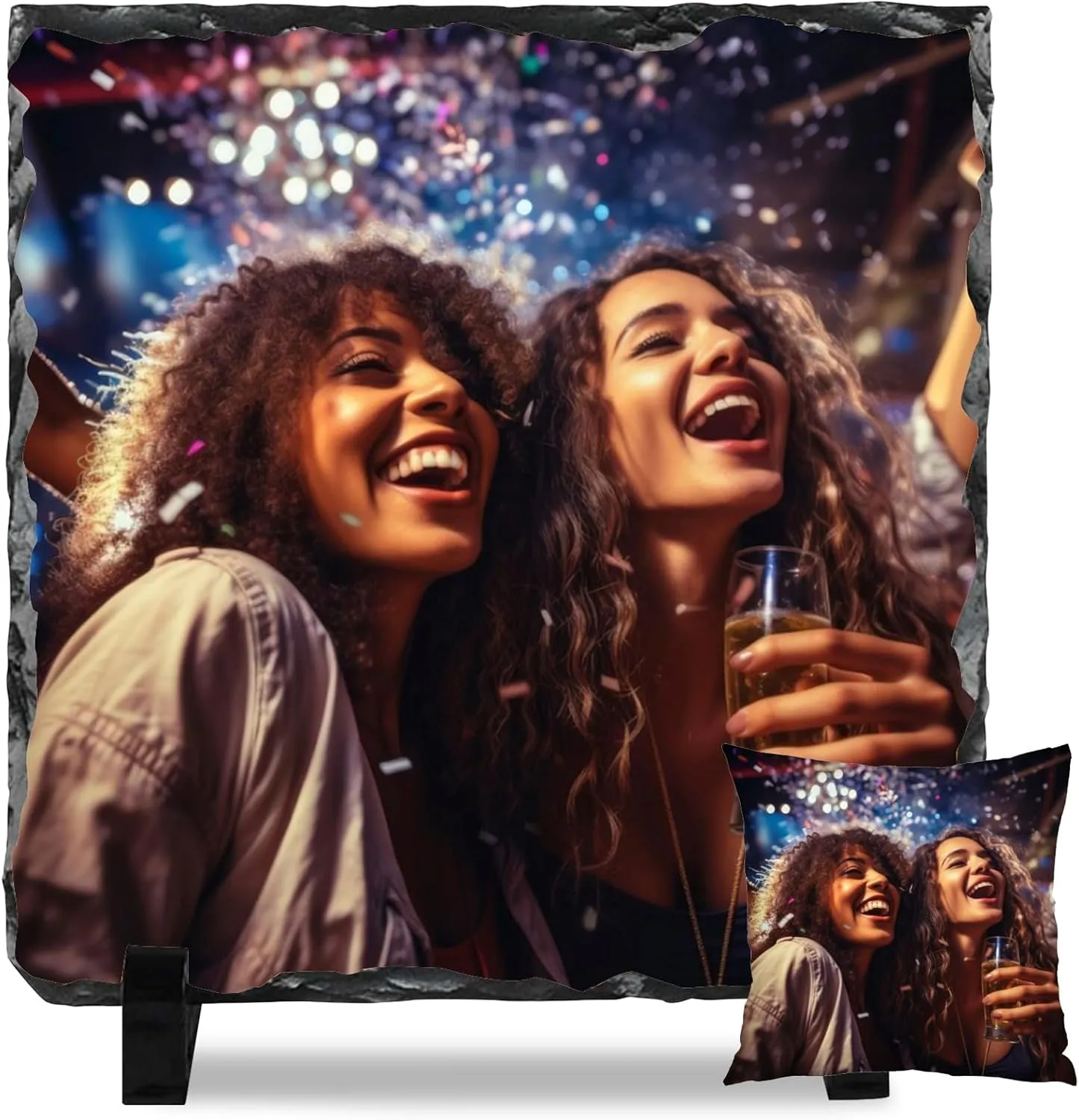 Kufutee Personalized Rock Slate Photo Frame Plaque, Colorproof Picture Frame Rock Photo Plaque for Valentine's Day (Sauqre-15cm)
