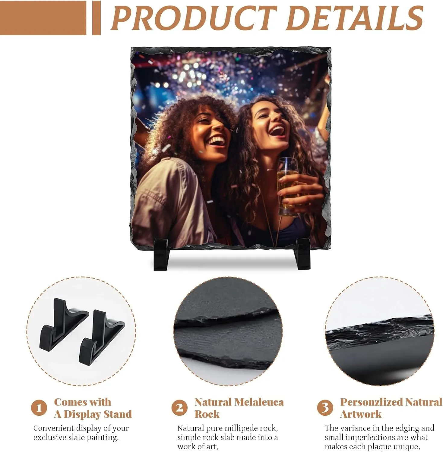Kufutee Personalized Rock Slate Photo Frame Plaque, Colorproof Picture Frame Rock Photo Plaque for Valentine's Day (Sauqre-15cm)