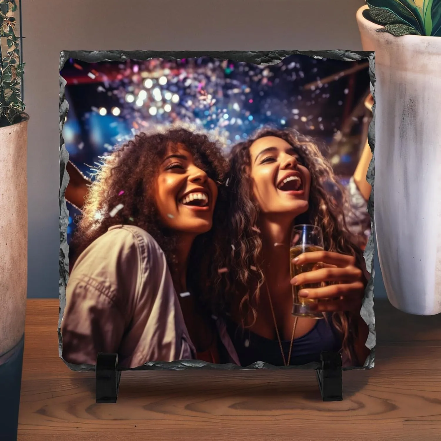 Kufutee Personalized Rock Slate Photo Frame Plaque, Colorproof Picture Frame Rock Photo Plaque for Valentine's Day (Sauqre-15cm)