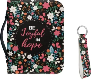 Kuiaobaty 2pcs Set, Leather Bible Cover Matched Leather Keychain, for Women Men, Be Joyful in Hope Print Bible Covers Bible Case with Handle, Bible Bag Journal Case Bible Carrying Holder Handbags