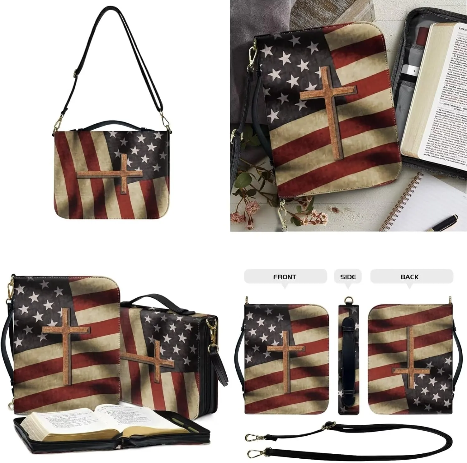 Kuiaobaty Bible Covers for Women Men Church Bag with Keychain Bible Case with Shoulder Strap Size M-2XL
