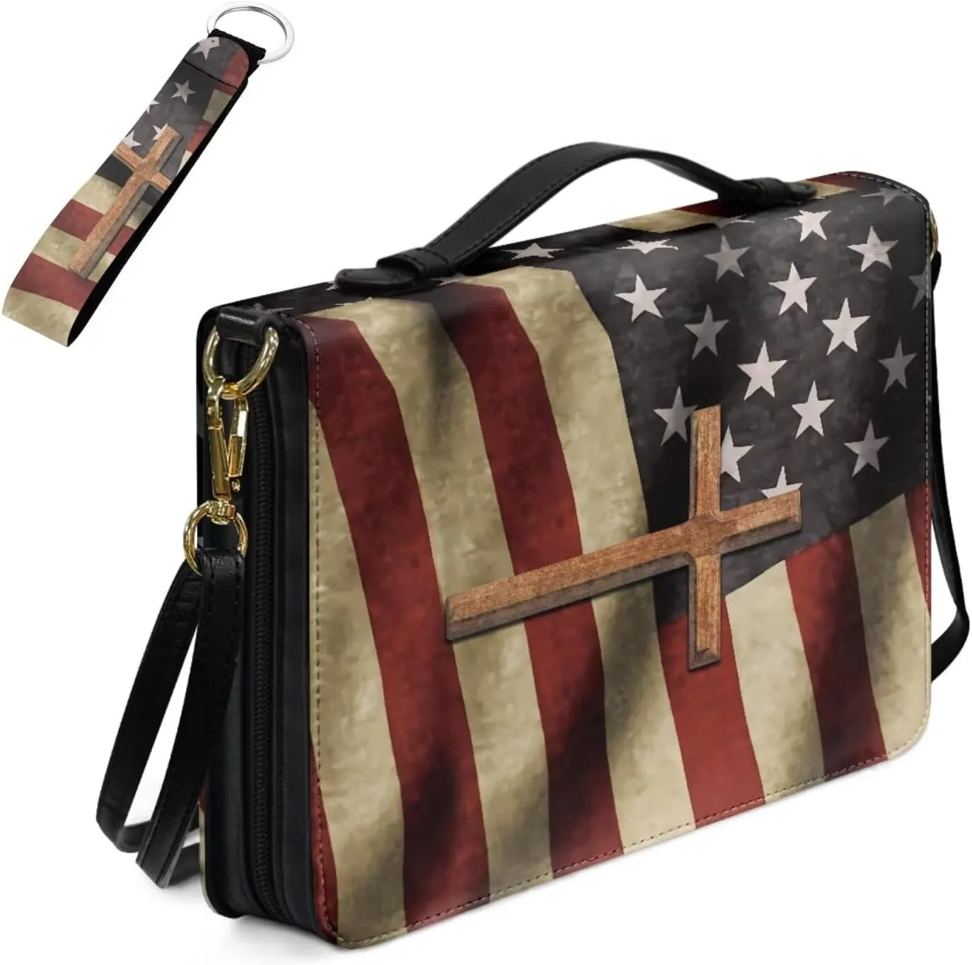 Kuiaobaty Bible Covers for Women Men Church Bag with Keychain Bible Case with Shoulder Strap Size M-2XL