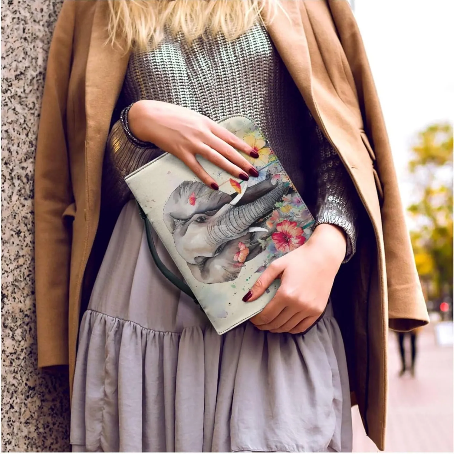 Kuiaobaty Elephant Hibiscus Print Bible Cover Leather Bible Accessories for Men Women Boys Girls Bible Carrying Case Bible Protective Bag Hand Bag Storage Organizer for Church Library Indoor Outdoor