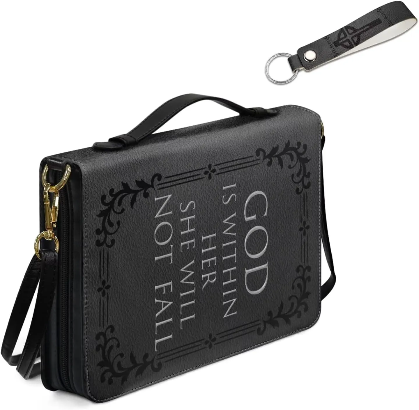 Kuiaobaty Leather Bible Covers for Women Bible Case for Men Scripture Bag with Shoulder Straps and Keychain Size M-2XL