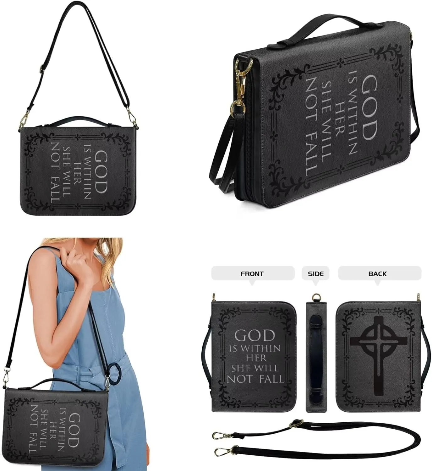 Kuiaobaty Leather Bible Covers for Women Bible Case for Men Scripture Bag with Shoulder Straps and Keychain Size M-2XL