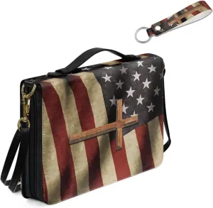 Kuiaobaty Leather Bible Covers for Women Bible Case for Men Scripture Bag with Shoulder Straps and Keychain Size M-2XL