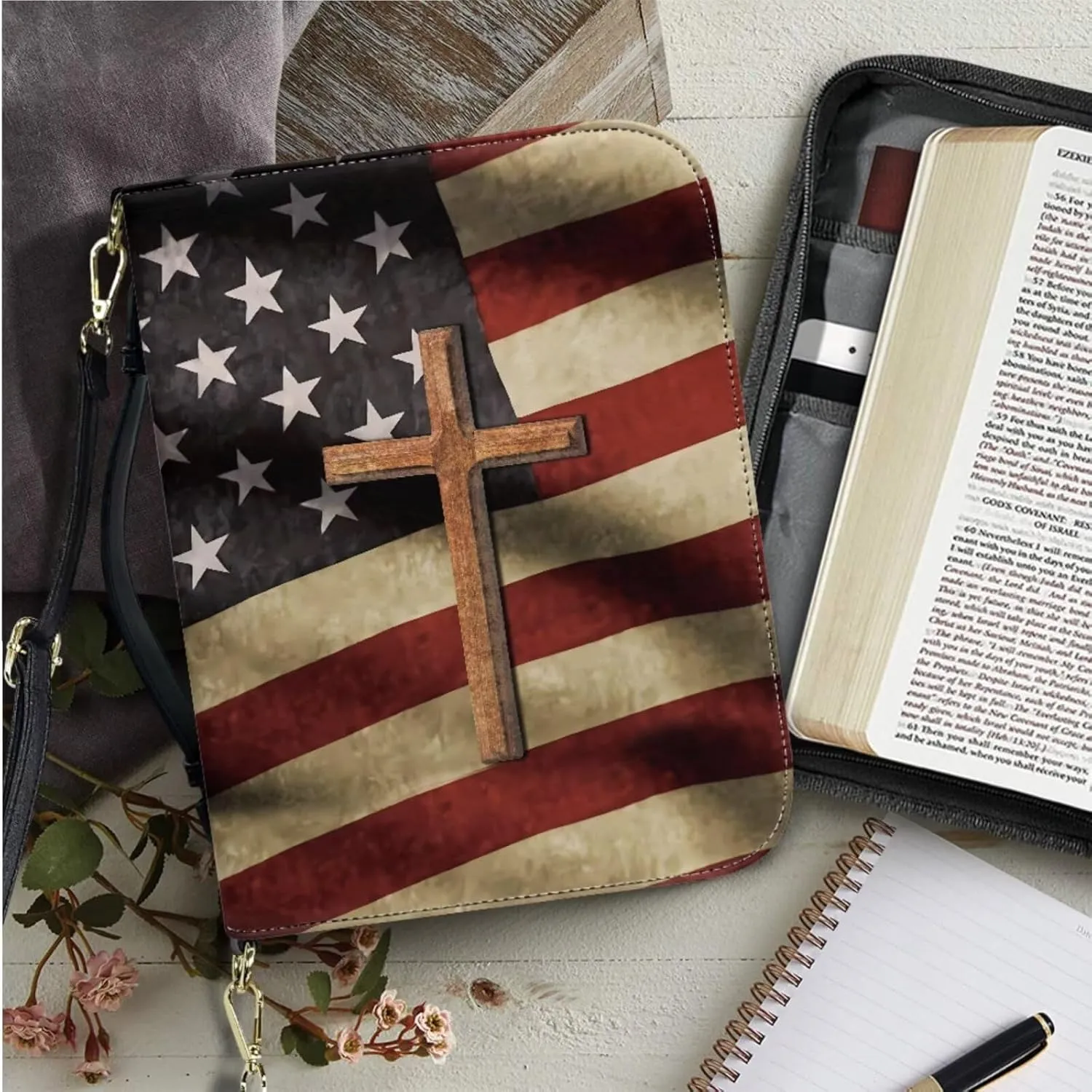 Kuiaobaty Leather Bible Covers for Women Bible Case for Men Scripture Bag with Shoulder Straps and Keychain Size M-2XL