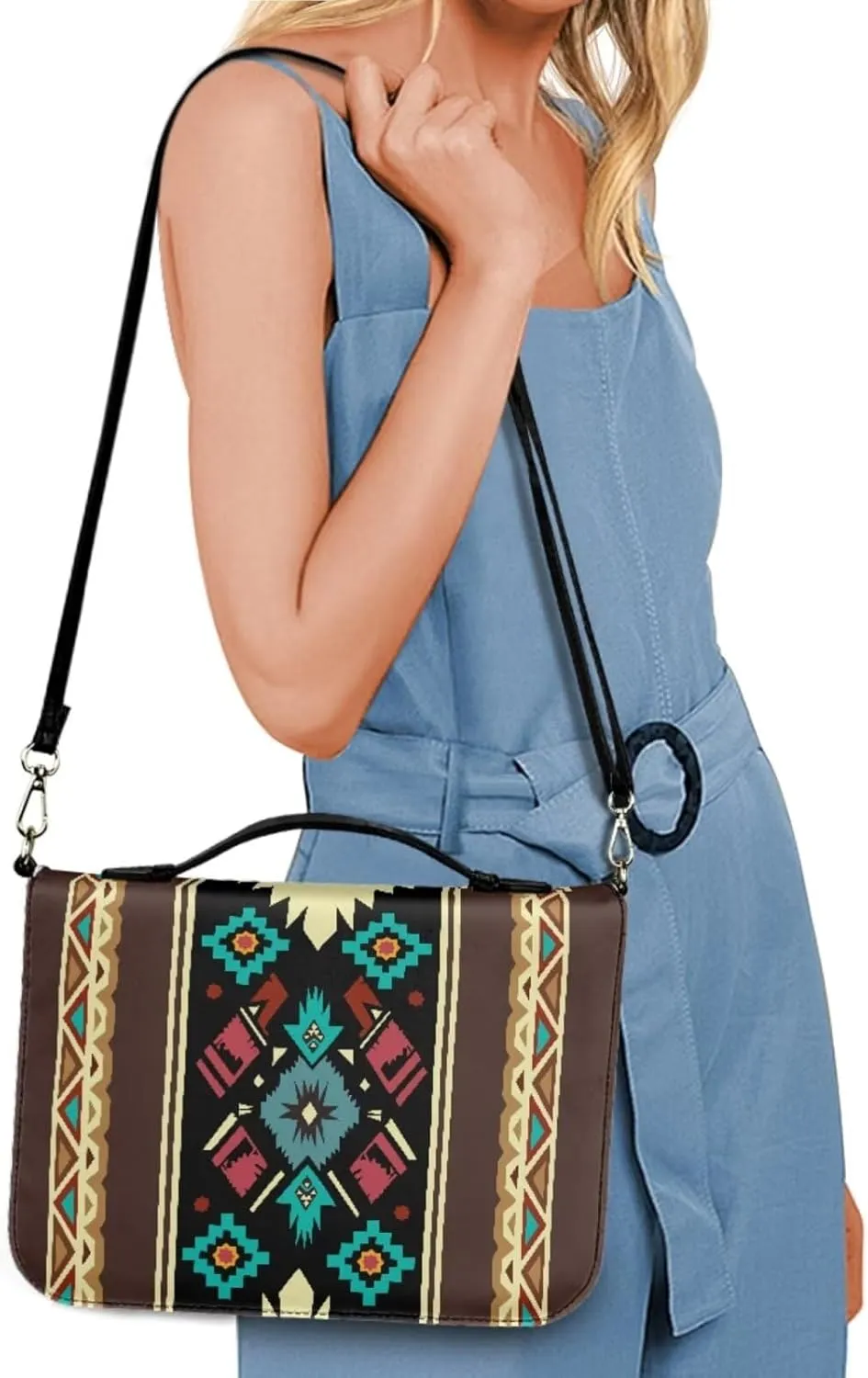 Kuiaobaty Leather Bible Covers for Women Men Bible Case with Shoulder Straps Church Bag with Keychain Size M-2XL